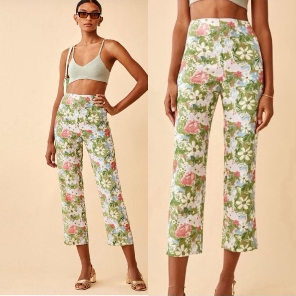 NWOT Reformation Pinegrove Highrise Crop Linen Pants Floral Print Size 6P